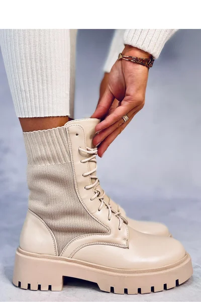 Krémové kotníčkové šněrovací boty Inello Army styl