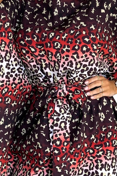 SOFIA - Dámské motýlkové dámské šaty s jaguářím vzorem a se zavazováním v pase HB199 Numoc