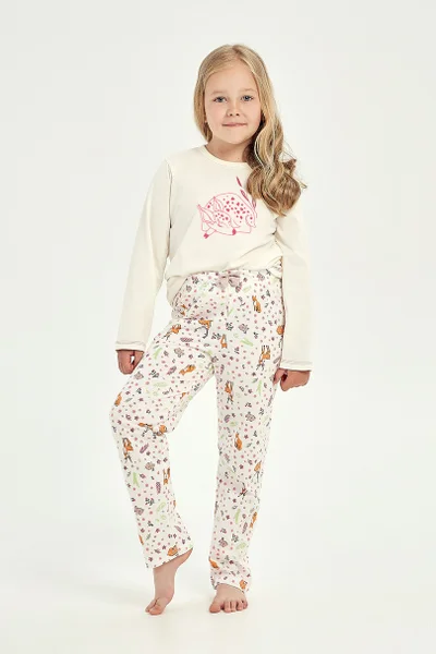 Krémové dívčí pyžamo s barevným potiskem Taro