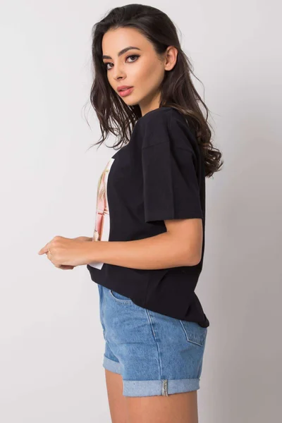 Černé dámské bavlněné tričko s potiskem FPrice