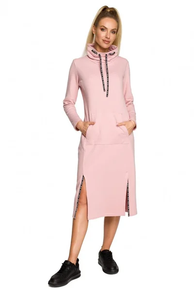 Světle růžové bavlněné mikinové midi šaty Moe