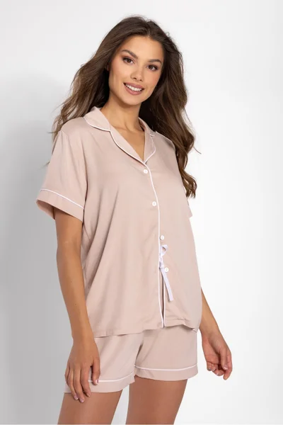 Světle béžové dámské pyžamo s propínací košilí Momenti Per Me