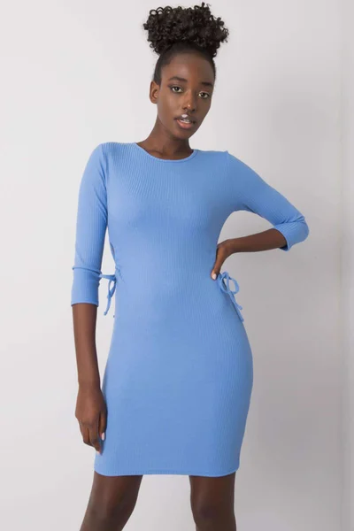 Dámské modré žebrované mini dámské šaty FPrice