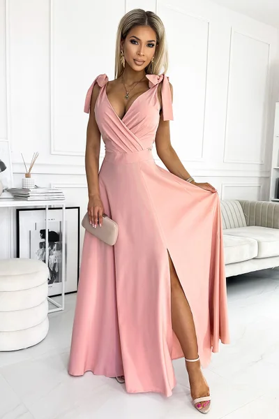 Elegantní světle růžové šaty s širokou sukní Numoco