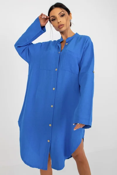 Oversize dámské košilové šaty modré Och Bella