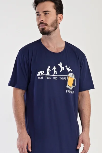 Tmavě modrá vtipná pánská košile s pivem Cool Comics plus size