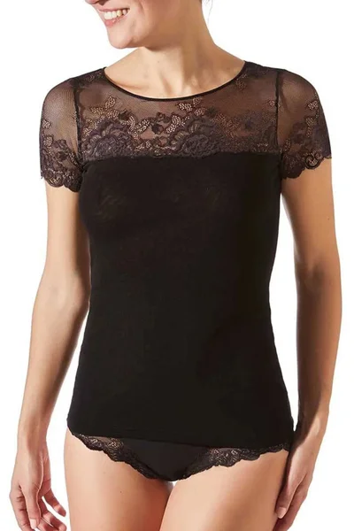 Elegantní dámské černé tričko s tylovými zády Janira