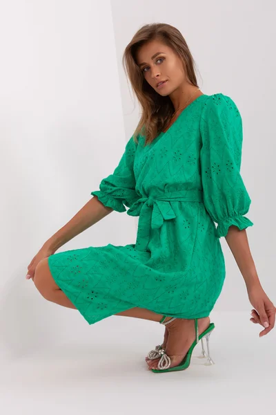 Zelené dámské mini šaty se zavazováním FPrice