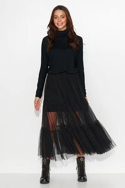 Společenské černé šaty s tylovou sukní Numinou