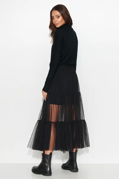 Společenské černé šaty s tylovou sukní Numinou