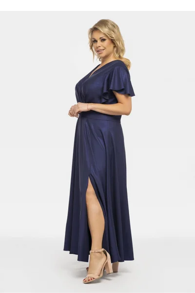 Tmavě modré dámské společenské šaty pro plnoštíhlé Karko