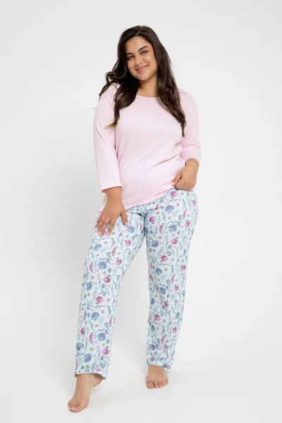 Růžovo-modré dámské bavlněné pyžamo Taro