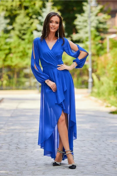 Asymetrické dámské letní modré maxi šaty Roco Fashion