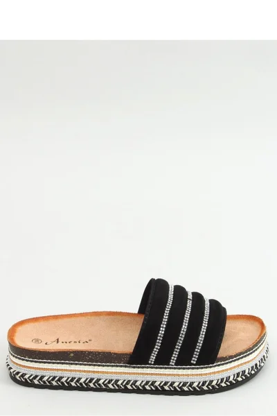 Dámské semišové pantofle Inello černé s pruhy