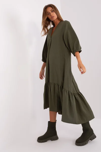 Khaki oversize dámské midi šaty FPrice