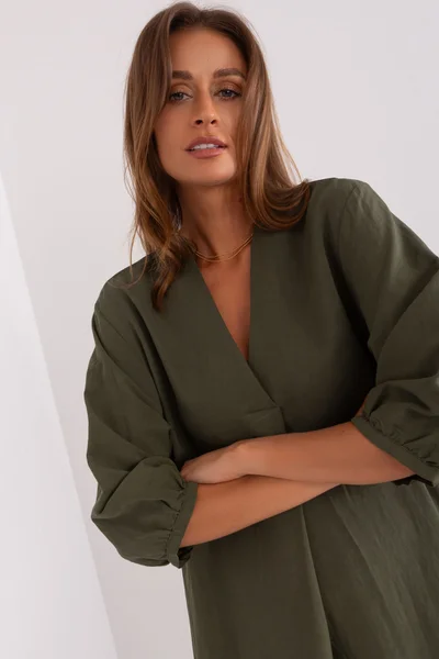 Khaki oversize dámské midi šaty FPrice