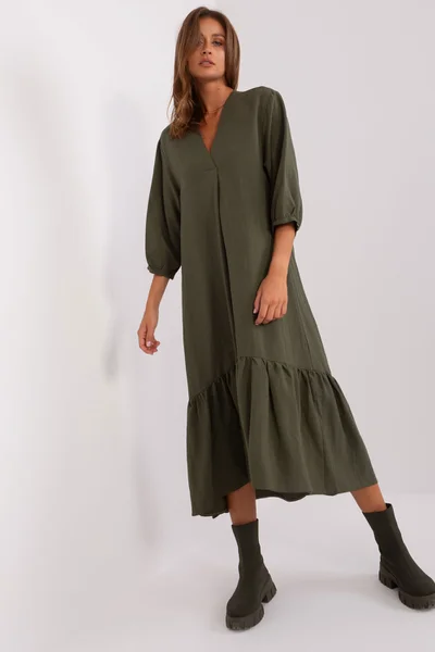 Khaki oversize dámské midi šaty FPrice