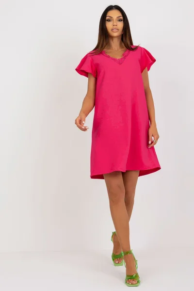 Růžové volné šaty s krátkými rukávy Rue Paris