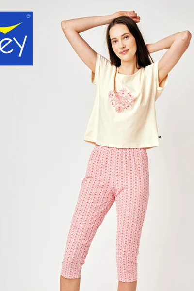 Bavlněné dámské pyžamo Key růžovo-žluté