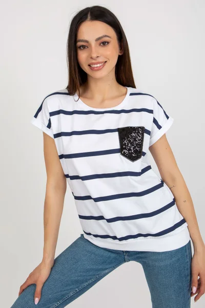 Černo-bílé dámské pruhované tričko s kapsičkou RELEVANCE