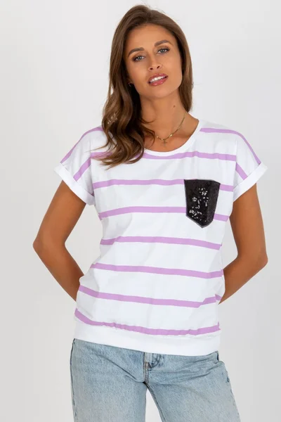 Pruhované dámské bavlněné tričko s kapsičkou RELEVANCE