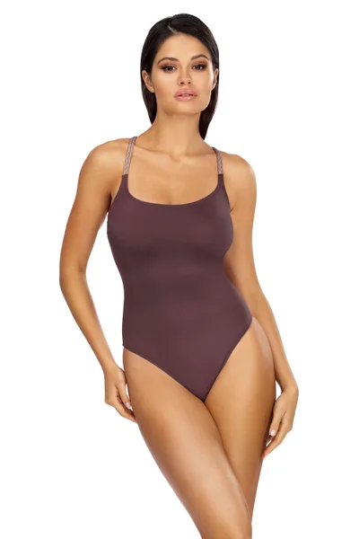 Elegantní dámské jednodílné plavky v hnědé barvě Lorin