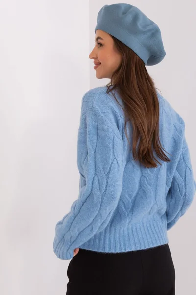 Moderní modrý dámský baret s kašmírem AT