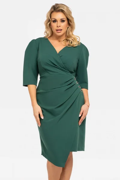 Zelené dámské plus size šaty s řasením Karko