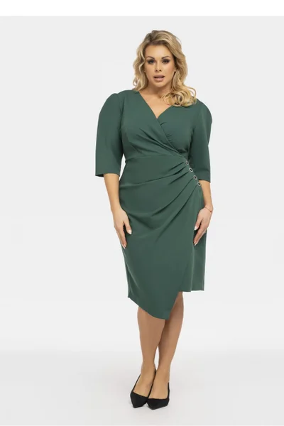 Zelené dámské plus size šaty s řasením Karko