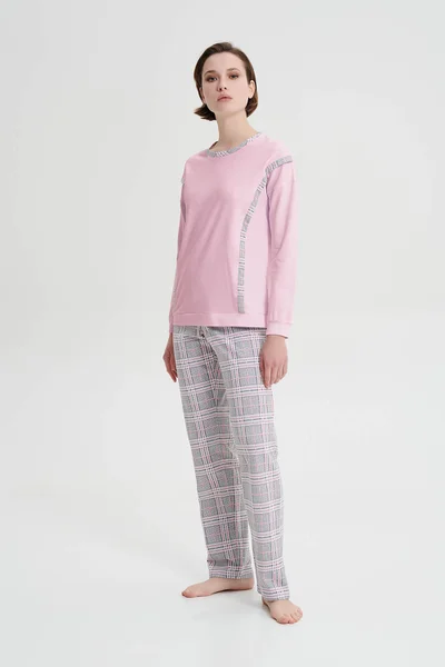 Šedo-růžové kárované dámské pyžamo Vamp