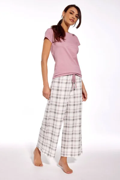 Dlouhé dámské pyžamo s lila tričkem Cornette