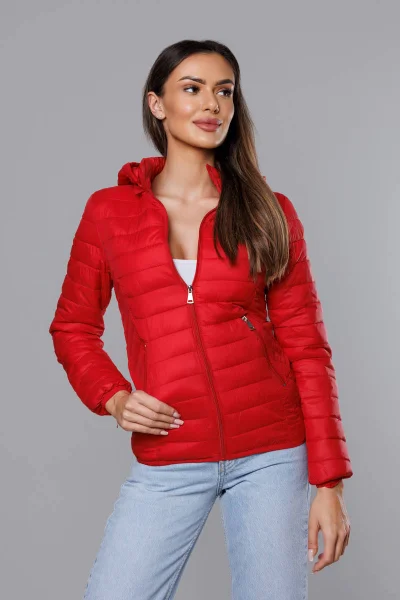 Červená prošívaná dámská bunda s kapucí S'WEST