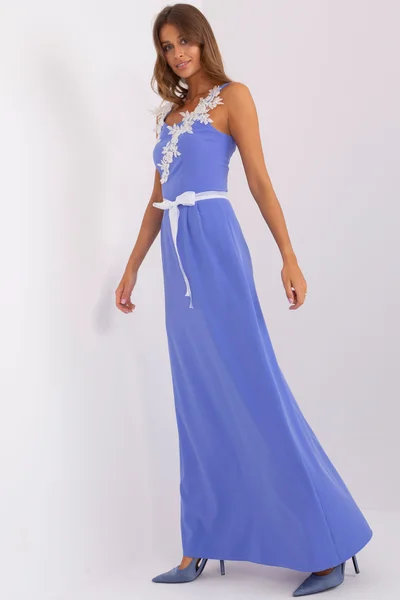 Modré dlouhé letní šaty s výšivkou FPrice