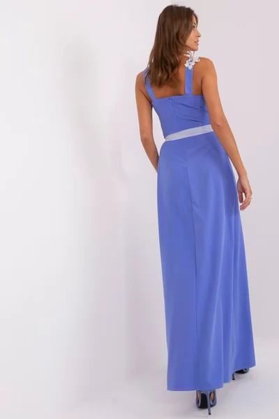 Modré dlouhé letní šaty s výšivkou FPrice