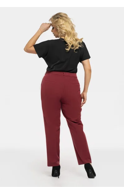 Vínové dámské plus size kalhoty Karko