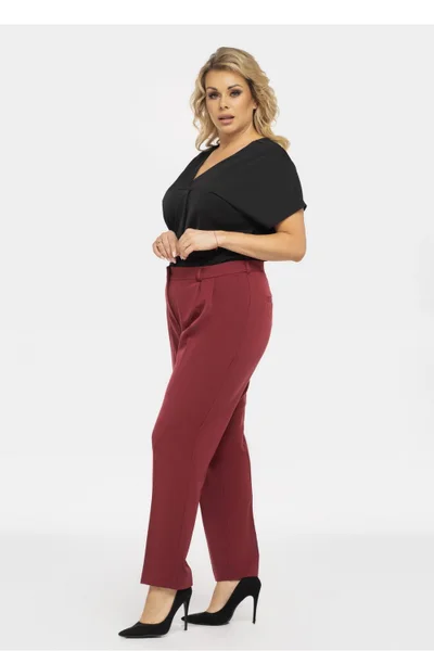 Vínové dámské plus size kalhoty Karko