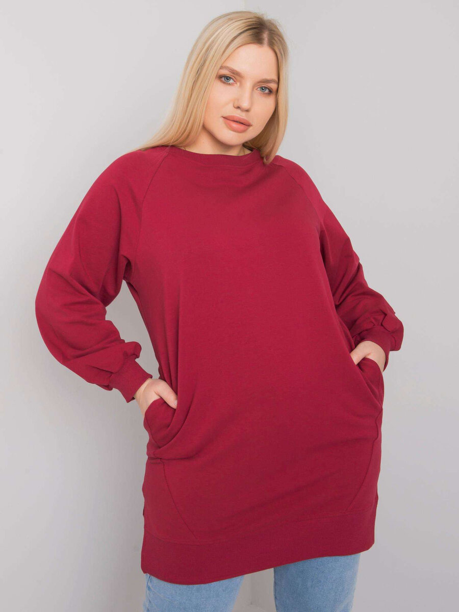 Dámská bavlněná plus size mikina v bordó barvě FPrice, jedna velikost i523_2016103066346