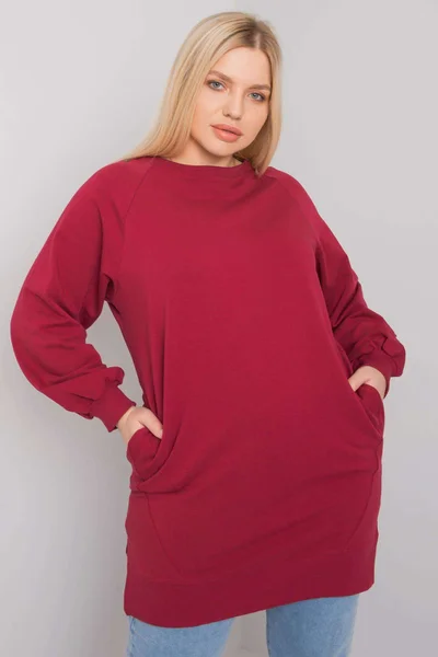 Dámská bavlněná plus size mikina v bordó barvě FPrice