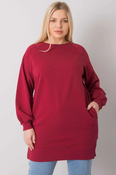 Dámská bavlněná plus size mikina v bordó barvě FPrice