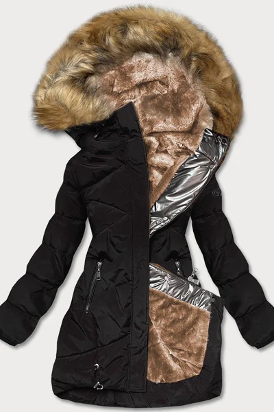 Hřejivý dámský zimní kabátek s kožíškem LHD