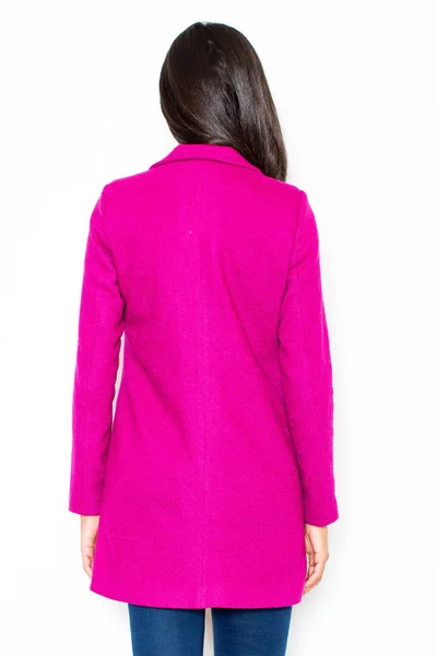 Tmavě růžový krátký dámský kabát s šikmým zipem Figl