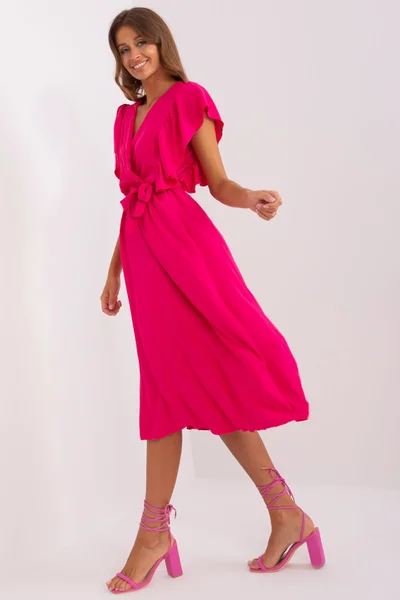 Výrazné růžové dámské midi šaty FPrice s volánky