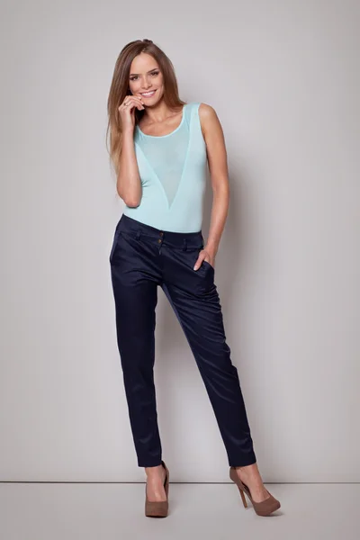 Tmavě modré dámské stylové kalhoty Figl rovný střih