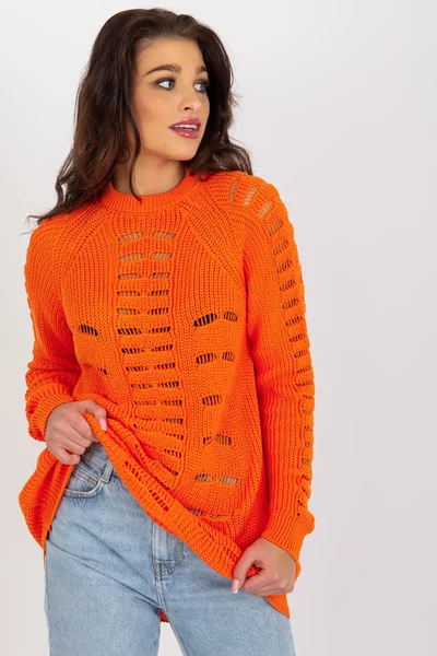 Dámský oranžový děrovaný svetr univerzální velikost FPrice