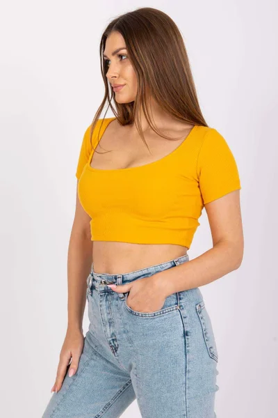 Dámský crop top s kulatým výstřihem Rue Paris žlutý