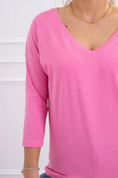 Růžové volné dámské tričko V-neck Kesi