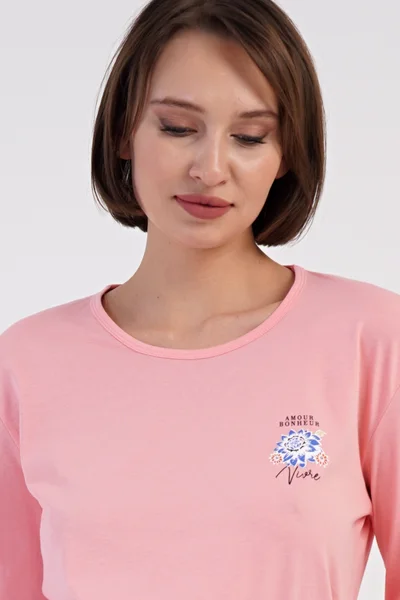 Dámské bavlněné pyžamo Květy s dlouhým rukávem