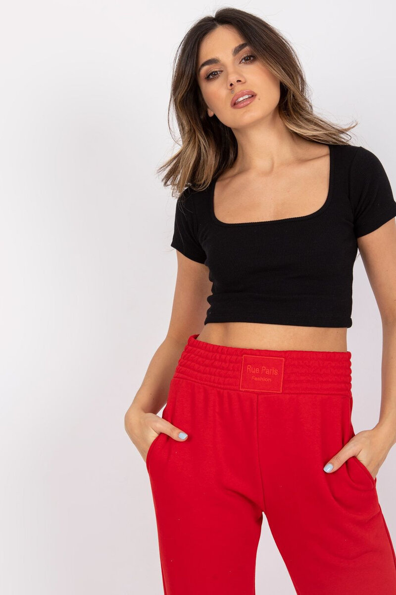 Dámský černý crop top s krátkými rukávy Rue Paris, XS i240_178104_2:XS