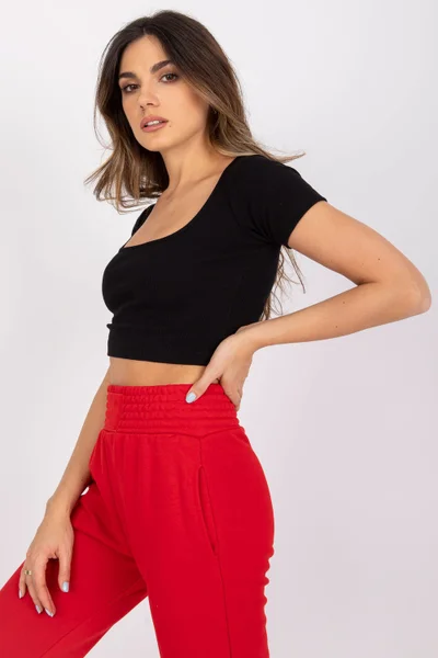 Dámský černý crop top s krátkými rukávy Rue Paris