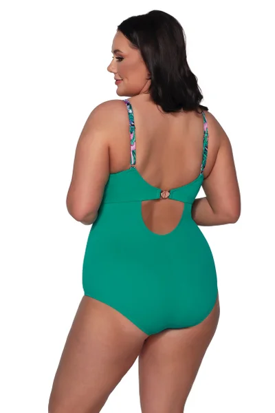 Jednodílné vzorované zelené plavky pro plnoštíhlé plus size AVA SWIMWEAR